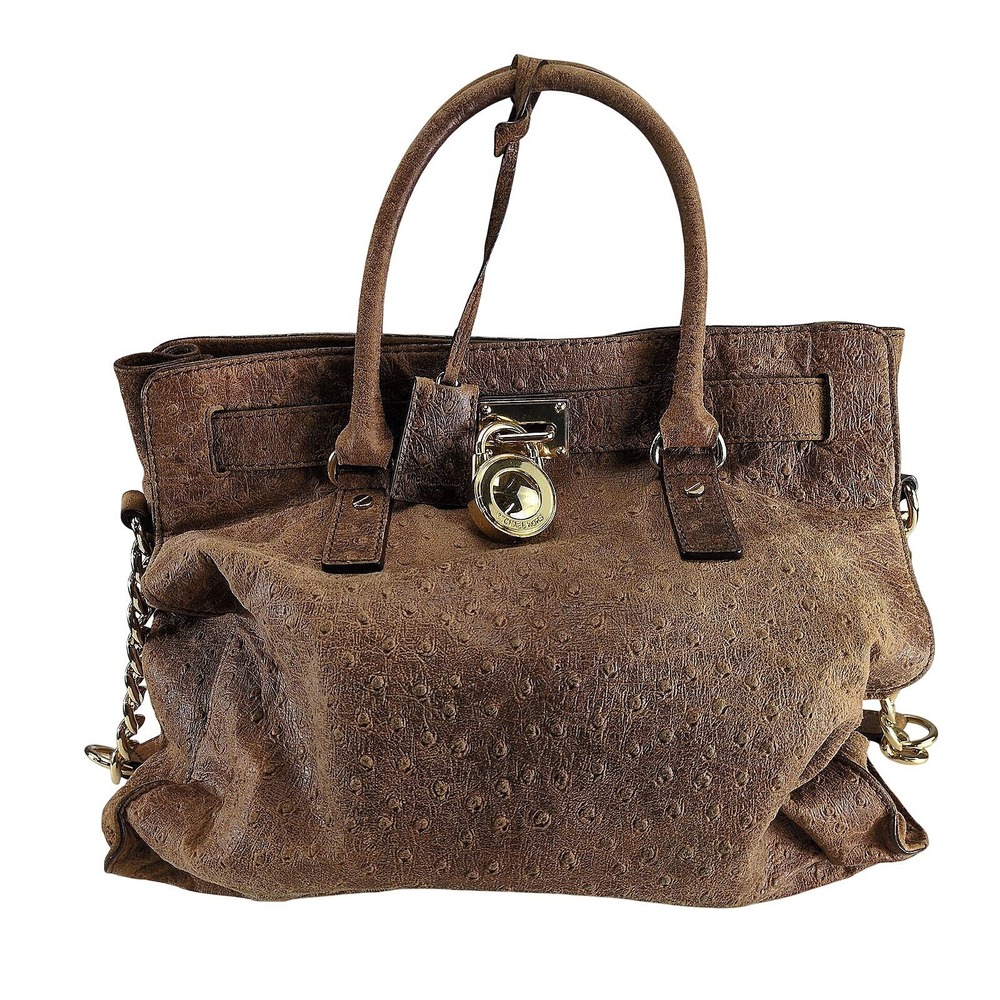 Michael Kors Hamilton North/South Tote 14" Bag Brown‎ Ostrich Embossed Leather